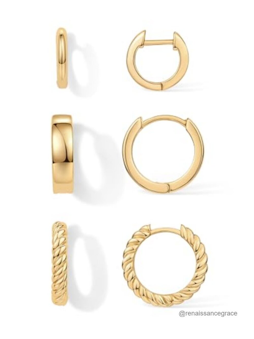 Gold Plated Hypoallergenic Huggie Earrings Set for Women 3 Pair Small Hoops